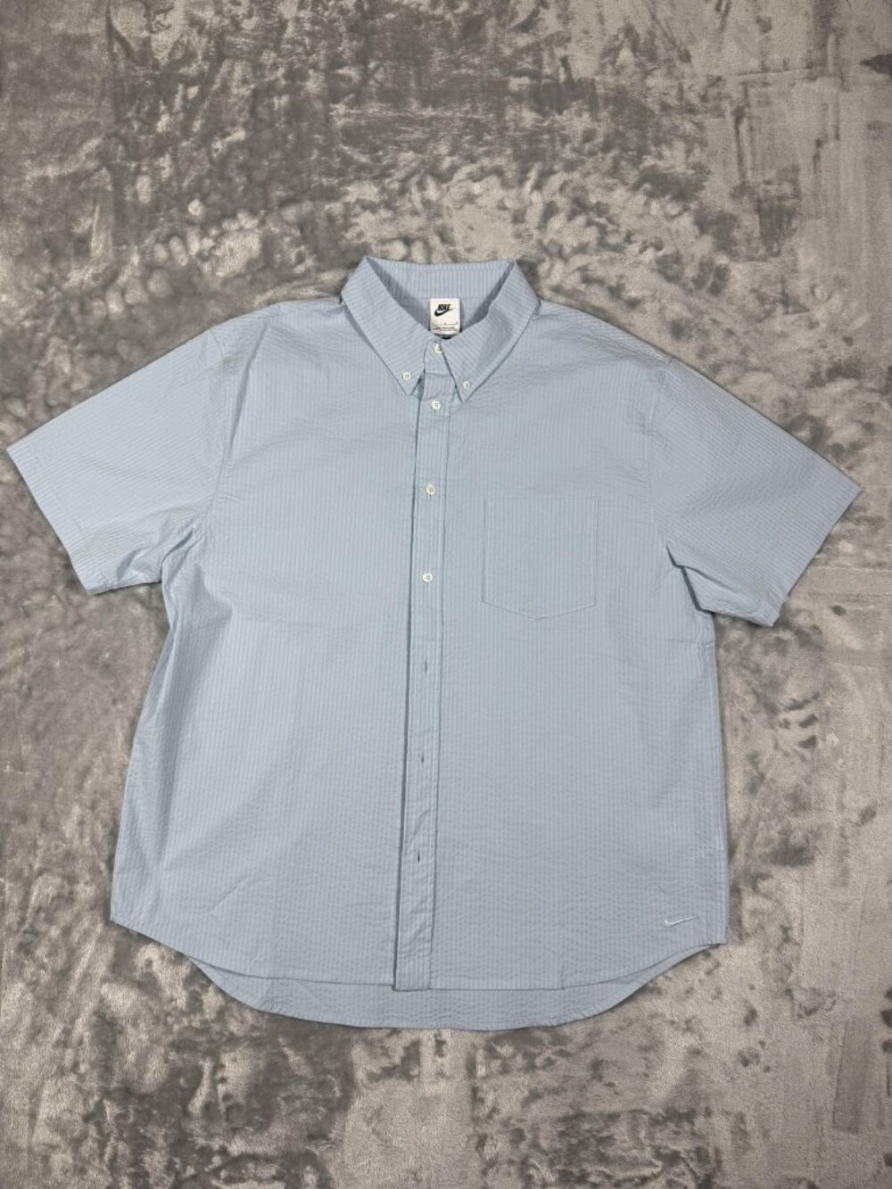 New Nike Shirt Men's Large Blue Button Up Short Sleeve Seersucker FN3222 440